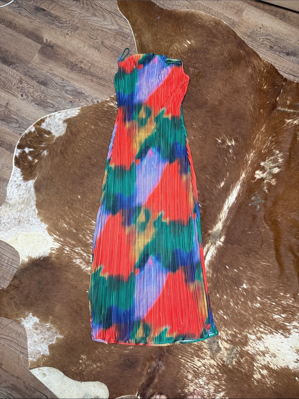 Vibrant Multicolor Pleated Maxi Dress